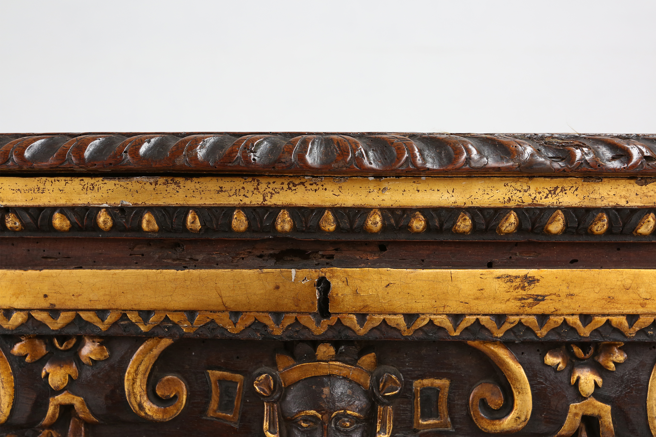 Large 16th century carved and polychroom painted oak Venetian chest, Italythumbnail